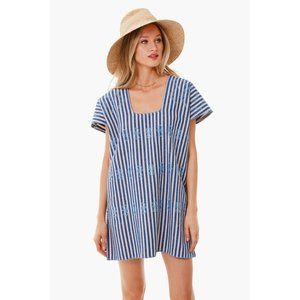 Tuckernuck Blue Stripe Mini Sullivan Embroidered Canvas Caftan NWT L